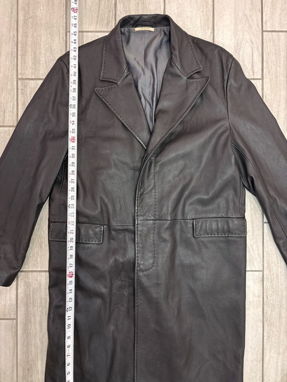 VTG LA MATTA Black Lambskin Leather Trench Coat Men’s IT 60 US 50 Made In Italy - Picture 12 of 12